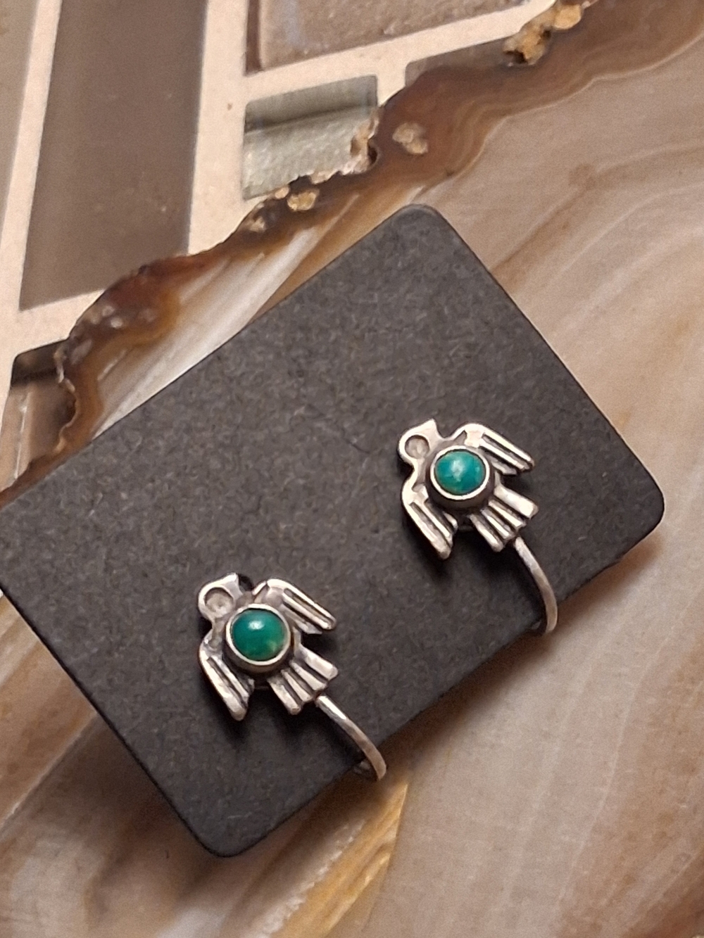 Vintage Silver Thunderbird Ear Cuffs with Turquoise Accents